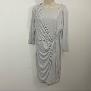 Catherine Malandrino Faux Wrap Dress Sz M 3/4 Sleeve Gray Silver Elegant Wedding